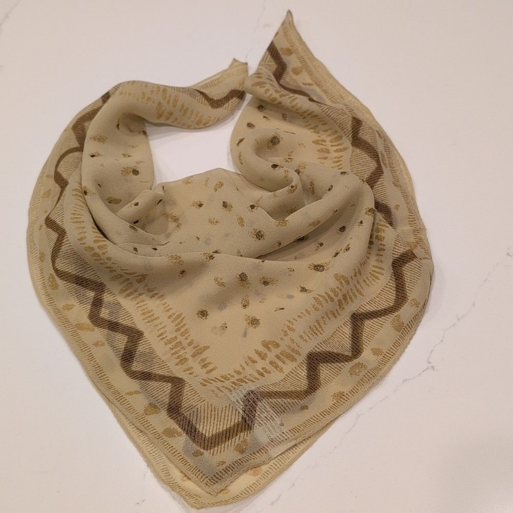 Vintage Elaine Gold for Collection XIIX Tan & Brown Square Silk Scarf Old Money
